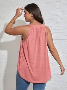 SHEIN LUNE Plus Solid Tank Top - Watermelon Pink - View 2