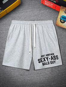 Manfinity Fever City 男士標語圖案腰部抽繩短褲 - 淺灰色 - 查看 6