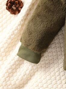 SHEIN 男嬰時尚工裝袋毛絨直筒兩件套套裝 - 軍綠色 - 查看 6