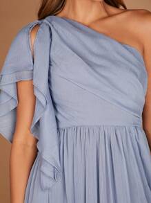 SHEIN Belle One Shoulder Ruffle Trim Split Thigh Chiffon Dress