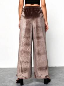 EURMUSE Velvet Wide Leg Pants - Coffee Brown - View 2