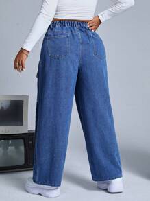 SHEIN ICON Plus High Waist Wide Leg Jeans - Medium Wash - View 2