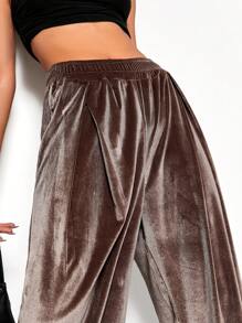 EURMUSE Velvet Wide Leg Pants - Coffee Brown - View 5