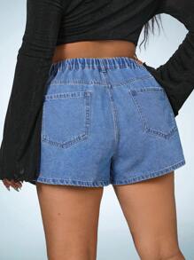 SHEIN ICON Plus Butterfly Print Denim Shorts - Medium Wash - View 2