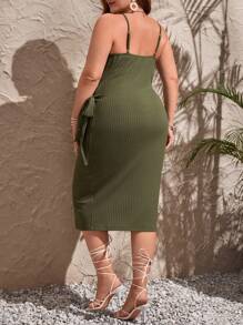 SHEIN VCAY Plus Tie Side Cami Dress - Army Green - View 2