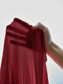 Contrast Lace Flounce Sleeve Mesh Robe & Cami Dress PJ Set / Pajama Set - Burgundy - View 7