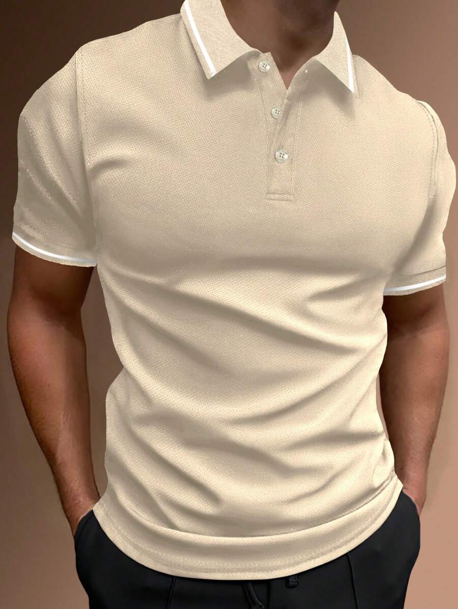 Manfinity Homme 男士拼接邊POLO衫 - 米色 - 查看 1