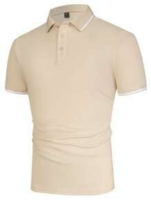 Manfinity Homme 男士拼接邊POLO衫 - 米色 - 查看 3