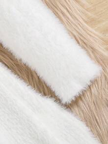 SHEIN Cô Gái Trẻ Nơ mặt trước lông tơ Đầm Áo len - trắng - Xem 5