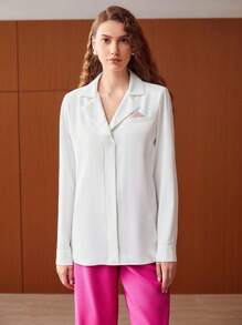 MOTF PREMIUM Áo sơ mi dáng thẳng có túi thanh lịch - trắng - Xem 6