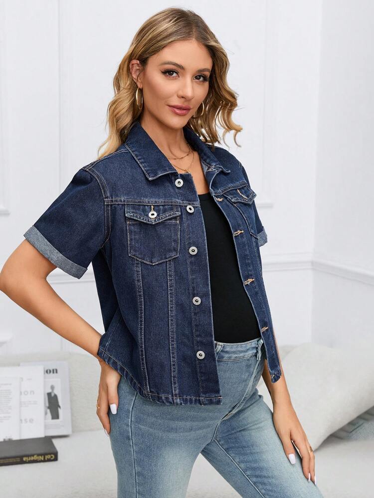 Maternity Flap Pocket Denim Blouse