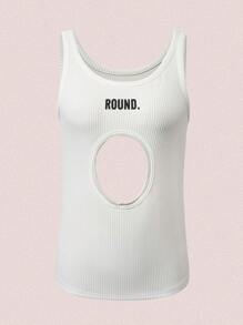 SHEIN Unity Top tank con estampado de letra con abertura - Blanco - Ver 1