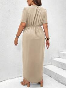 Calvaya Hơn Mặt trước xoắn Váy Wrap Hem - Màu be - Xem 2
