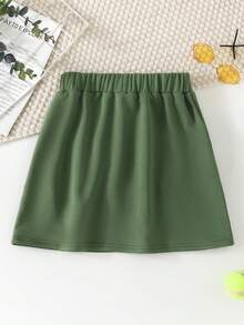 SHEIN Unity Đồ họa Chữ cái Eo dây rút Váy - xanh quân đội - Xem 2