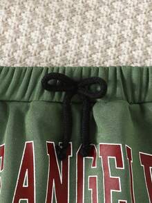 SHEIN Unity Đồ họa Chữ cái Eo dây rút Váy - xanh quân đội - Xem 3