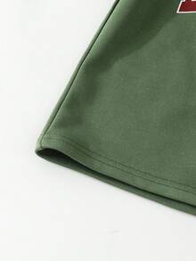 SHEIN Unity Đồ họa Chữ cái Eo dây rút Váy - xanh quân đội - Xem 4