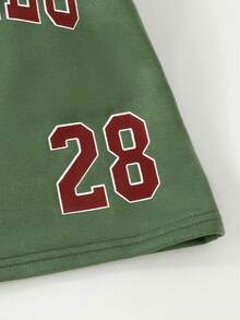 SHEIN Unity Đồ họa Chữ cái Eo dây rút Váy - xanh quân đội - Xem 6