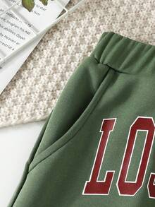 SHEIN Unity Đồ họa Chữ cái Eo dây rút Váy - xanh quân đội - Xem 7