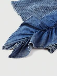 SHEIN MOD 荷葉邊牛仔抹胸上衣 - 中等水洗藍 - 查看 3