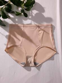 Women's High Waisted Briefs Apricot Casual Comfy Knitted Semi Sheer Underwear With Slight Stretch And Contrast Mesh Details - Apricot - View 6