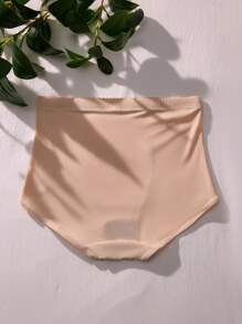 Women's High Waisted Briefs Apricot Casual Comfy Knitted Semi Sheer Underwear With Slight Stretch And Contrast Mesh Details - Apricot - View 7