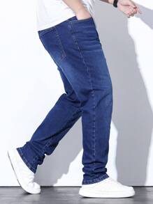 Manfinity EZcore 男士加大斜口袋直筒牛仔裤，纯色深蓝色修身长款洗水牛仔裤，洗水工装牛仔裤，适合送给老公、男朋友的礼物 - 藍色 - 查看 6