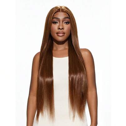 4# Medium Brown Color Transparent Lace Front Wigs Virgin Human Hair Reddish Brown Color Long Size 13 X 4 Pre Plucked Hairline 180% Density Lace Frontal Wig With Baby Hair