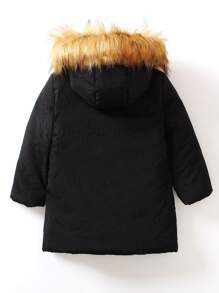 SHEIN Áo khoác đệm có mũ trùm đầu có họa tiết chữ dành cho cậu bé trẻ tuổi không có áo len - màu đen - Xem 2