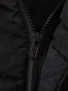 SHEIN Áo khoác đệm có mũ trùm đầu có họa tiết chữ dành cho cậu bé trẻ tuổi không có áo len - màu đen - Xem 3