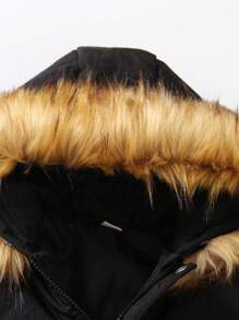 SHEIN Áo khoác đệm có mũ trùm đầu có họa tiết chữ dành cho cậu bé trẻ tuổi không có áo len - màu đen - Xem 6