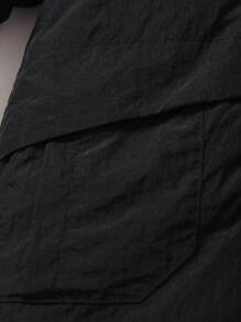 SHEIN Áo khoác đệm có mũ trùm đầu có họa tiết chữ dành cho cậu bé trẻ tuổi không có áo len - màu đen - Xem 7