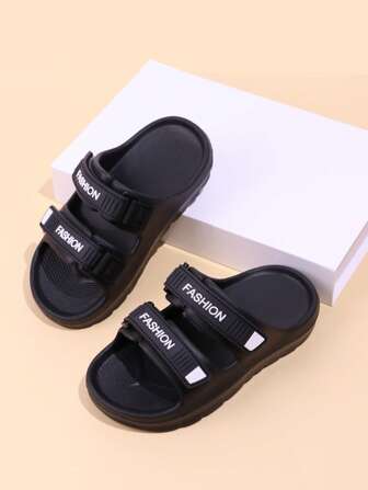 1雙兒童通勤鞋—黑色透氣魔鬼氈戶外沙灘涼鞋