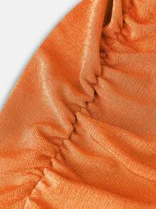 SHEIN 青少年女孩單肩褶邊緊身連衣裙 - 橘色 - 查看 4