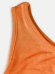 SHEIN 青少年女孩單肩褶邊緊身連衣裙 - 橘色 - 查看 5