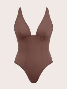Solid Underwire Shapewear Bodysuit - Brown - View 6