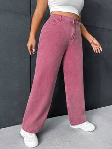 SHEIN ICON Plus High Waist Straight Leg Jeans - Pink - View 4