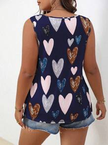 Calvaya Plus Size Women's Heart Print Tank Top For Summer - Multicolor - View 2