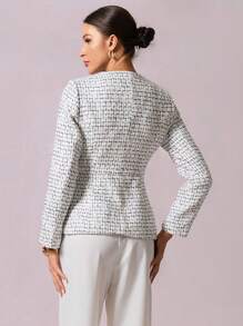 SHEIN Clasi Plaid Pattern Double Breasted Tweed Overcoat - Multicolor - View 2