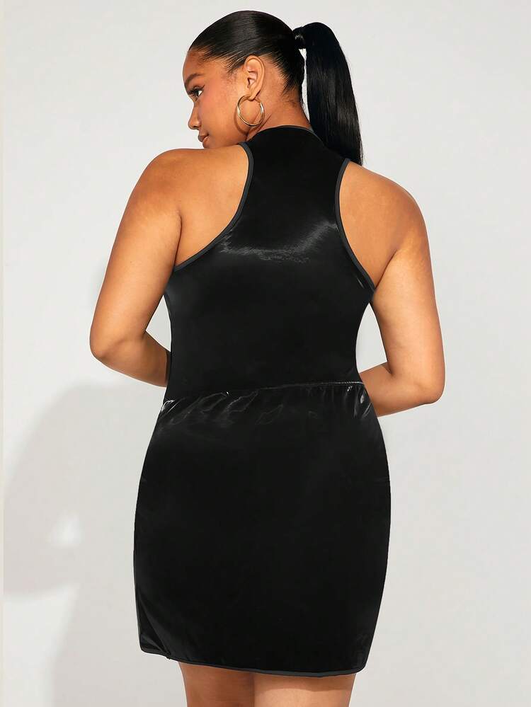 Plus Solid Halter Top & Twist Split Thigh Skirt