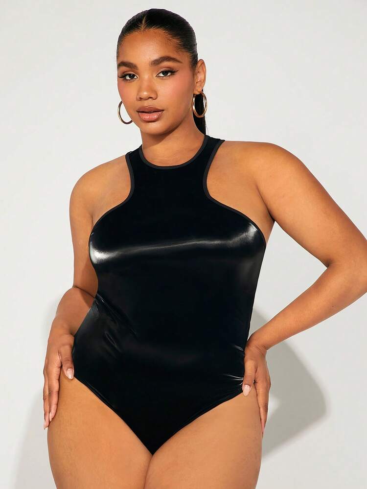 Plus Solid Halter Top & Twist Split Thigh Skirt