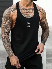 Manfinity Homme Áo thun cotton hình vương miện cho nam, áo ba lỗ không tay màu đen, quà tặng bạn trai - màu đen - Xem 1