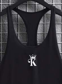 Manfinity Homme Áo thun cotton hình vương miện cho nam, áo ba lỗ không tay màu đen, quà tặng bạn trai - màu đen - Xem 5