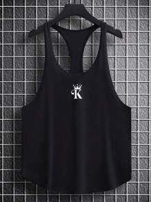 Manfinity Homme Áo thun cotton hình vương miện cho nam, áo ba lỗ không tay màu đen, quà tặng bạn trai - màu đen - Xem 6