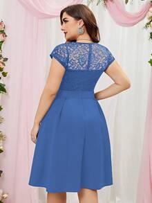 MIUSOL Hơn Chất rắn Mảnh Lace Váy lúc lắc - Màu xanh lam - Xem 2