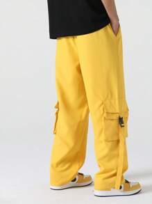 Manfinity Hypemode Men Flap Pocket Side Drawstring Waist Cargo Trousers - Yellow - View 2
