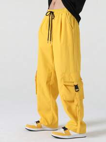 Manfinity Hypemode Men Flap Pocket Side Drawstring Waist Cargo Trousers - Yellow - View 3