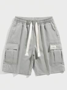 Manfinity 男士翻蓋口袋腰部抽繩工裝短褲 - 淺灰色 - 查看 7