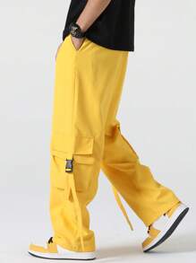 Manfinity Hypemode Men Flap Pocket Side Drawstring Waist Cargo Trousers - Yellow - View 5