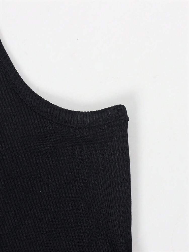 Solid Ribbed Knit Unitard Jumpsuit