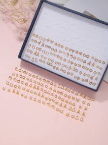 RINTOLER 100對/套隨機心和蝴蝶結設計耳釘適用於女士日常裝飾 - 金色 - 查看 3